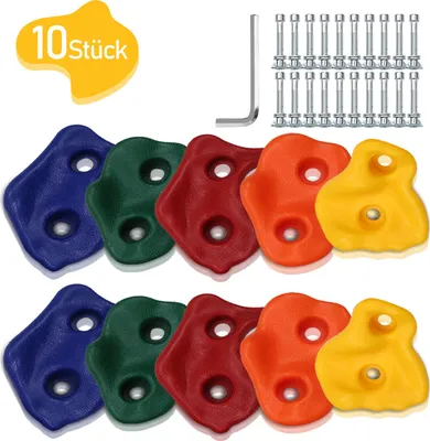 Produktbild von Faziango 10 Stk. Klettergriffe Kinder - BPA-frei Klettersteine bis 200kg inkl. Befestigungsmaterial