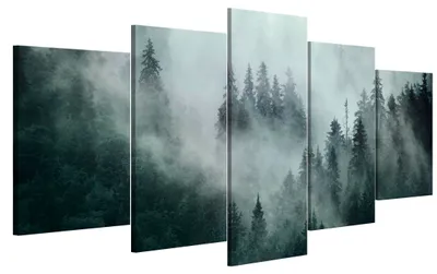 Produktbild von LUMASOUL Leinwand Bilder 5-teilig - Leinwandbild Natur Motiv - Wandbilder Holzrahmen und Webstuhl Wohnzimmer und Schlafzimmer - Bilder 200x100 cm Wald 18