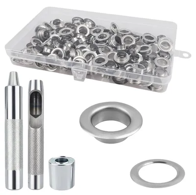 Obrázok produktu pre Sada nástrojov Ösen, 10 mm, 120 kusov, z nehrdzavejúcej oceli, s úložnou krabicou, určená pre remeselné práce
