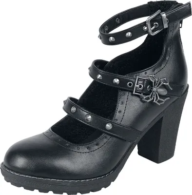 Produktbild von Gothicana by EMP Damen schwarze High Heels mit drei Riemen und Nietendetails EU38