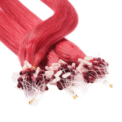 Image de hair2heart Microring Extensions cheveux humains raides - 25 mèches 0,5g 50cm 0/44 rouge intense