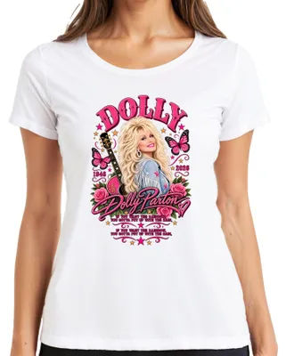Obrázek produktu pro Dolly Parton. V památce. 1946-2026. Legenda country hudby. Odpočinutí. Dámské tričko, bílé, velikost L