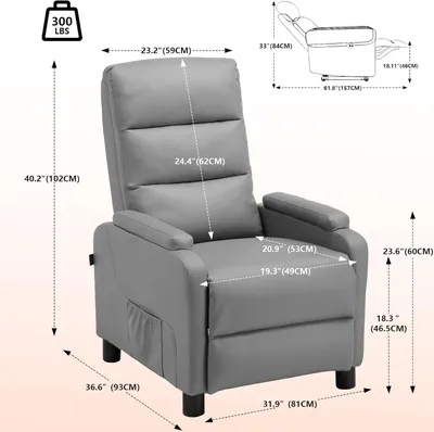 Image de Fauteuil relax - Siège réglable - Transat - Fauteuil de détente - Revêtement en similicuir gris - Structure métallique