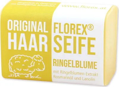 Produktbild von Florex Haarseife mit Schafmilch eckig 100g mit Schleife, Ringelblume