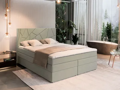 Produktbild von Masseno Boxspringbett TRANI 200x200 cm Komplett-Set mit Bonell Matratze und Topper, Polsterbett mit Bettkästen - Grün, INARI 34