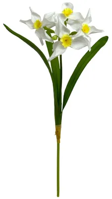 Produktbild von Kunstblume OSTERGLOCKE, Narzisse mit Blättern 40cm. Weiß WEISS