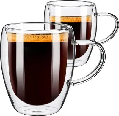 Produktbild von Famanu Cappuccino Tassen Set von 2, 350 ml Latte Macchiato Gläser, Doppelwandige Gläser mit Henkel