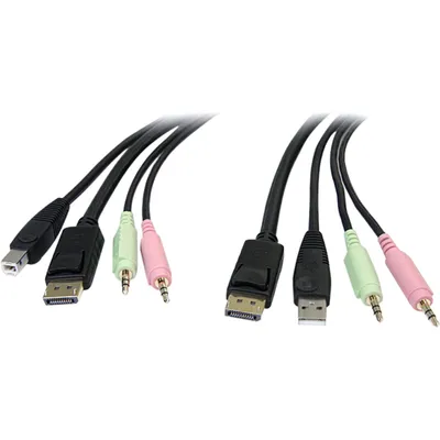 Produktbild von StarTech.com 1,8m 4-in-1 USB DisplayPort KVM-Switch Kabel mit Audio und Mikrofon, 1,829 m, USB, USB, DisplayPort, Schwarz, DisplayPort, USB A, 2 x 3.5mm