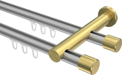 Produktbild von Interdeco Innenlaufstange / Gardinenstange mit Innenlauf Silbergrau / Messing-Optik, Typ Platon Santo (Kappe), 20 mm Ø 2-läufig, 360 cm