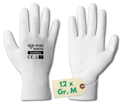 Produktbild von 12 x PolyurethanHandschuhe Arbeit Arbeitshandschuhe Herren Gr M Mechaniker Handschuhe Werkstatt Schutzhandschuhe Industrie Montagehandschuhe Weiße Malerhandschuhe Stärke 13