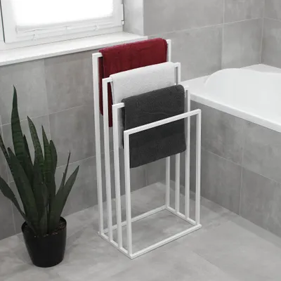 Produktbild von HMP Handtuchständer freistehend 4 Stangen Exklusiv – Handtuchhalter aus einem Stück, 100% Metall weiß matt, Loft Badezimmer
