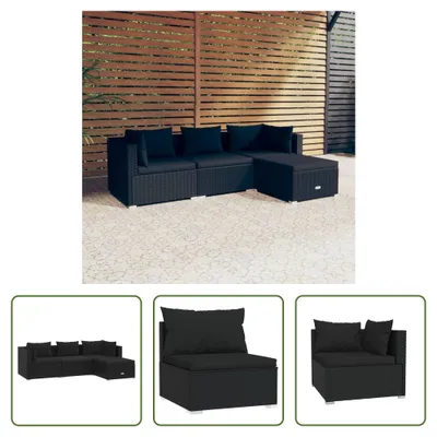Produktbild von The Living Store 4-tlg. Garten-Lounge-Set mit Kissen Poly Rattan Schwarz