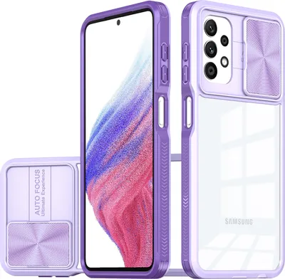 Image de Galaxy A23 Case, étui hybride transparent en TPU avec cache caméra coulissant Samsung Galaxy A23 4G/A23 5G Violet