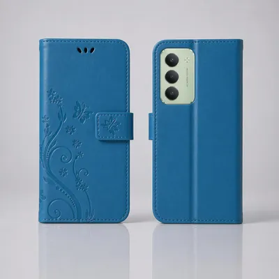 Produktbild von Handy Tasche für Xiaomi Redmi 15 5G Schutz Hülle Handyhülle mit Blumenmuster Klapp Hülle mit Standfunktion und Kartenfächer Farbe: Blau