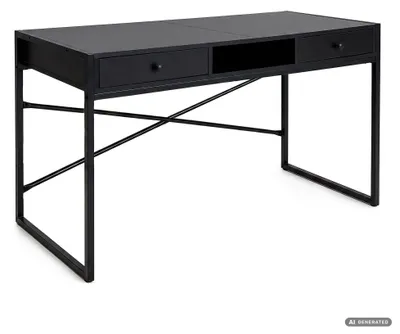Produktbild von Computerschreibtisch im Industrial-Stil Schwarz ELONIS 123 cm 2 Schubladen 1 Ablage Schwarze Beine