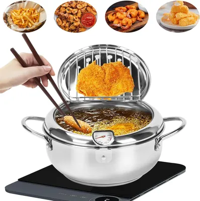 Imagen del producto de Freidora de acero inoxidable, de 24 cm, con tapa y control de temperatura, para la cocina