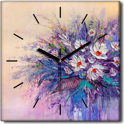 Produktbild von Coloray Uhr auf Leinwand 30x30 cm Wand Uhr Dekoration Wohnzimmer Segeltuch schwarze Hände -Gänseblümchenblumen
