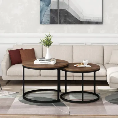 Immagine prodotto di Set di 2 tavolini rotondi, design impilabile, salvaspazio