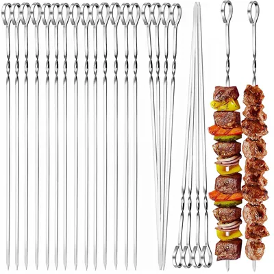 Produktbild von Omgoods Grillspieße, 24 Stück – Edelstahl – 40 cm – Wiederverwendbar – Grillspieße – Fleischspieße – Spülmaschinenfest – Spieße