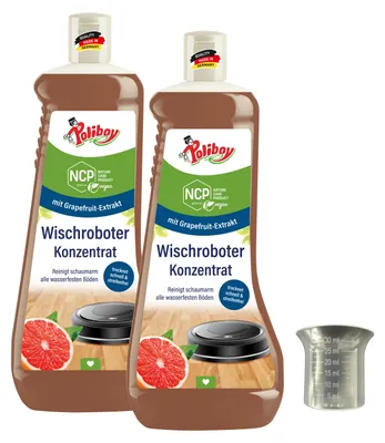 Produktbild von Poliboy NCP Wischroboter Konzentrat 2er Set - je 1 Liter + Dosierbecher - für alle gängigen Wischroboter - für Böden