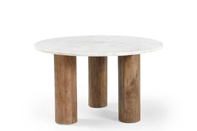 Zdjęcie produktu dla Marmoholz - Noto stolik kawowy okrągły Ø70 cm x H40 cm z naturalnego białego marmuru i litego brązowego drewna mango – stolik w stylu modern classic