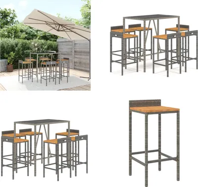 Produktbild von vidaXL 7 tlg. Gartenbar Set Grau Poly Rattan & Massivholz Akazie - Gartenbar Set - Gartenbar Sets - Garten Bar Set - Gartenbar