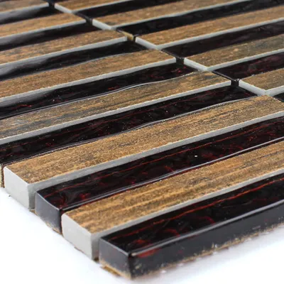 Produktbild von Glas Feinsteinzeug Mosaikfliesen Holzoptik Braun Rot