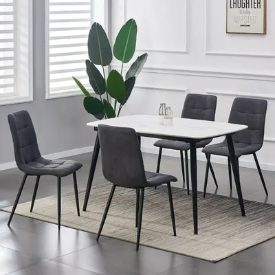 Immagine prodotto di Sedia da pranzo MCCDirect Henri in set da 4 in ecopelle scamosciata con gambe in metallo, sedia di design, sedia da cucina, disponibile in 4 colori (grigio)