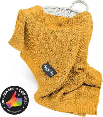 Produktbild von Bellochi Babydecke für Mädchen und Junge - 100% Bambus - Kuscheldecke Kinder Erstlingsdecke Strickdecke - für den Sommer - Superweich Atmungsaktiv - 100x80 cm- musta