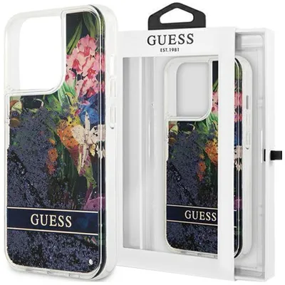 Produktbild von Guess GUHCP14XLFLSB iPhone 14 Pro Max 6,7" blau hardcase Flower Liquid Glitter Schutzhülle