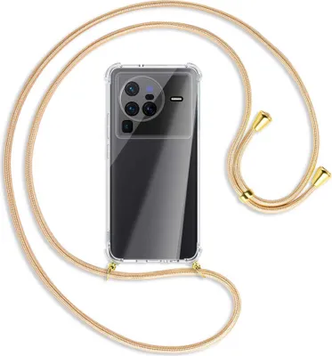 Produktbild von Handykette Backcover-Schutzhülle mit Band (Metall goldfarben) für vivo X80 Pro (V2185A,V2145, 6.78'') - Goldkordel