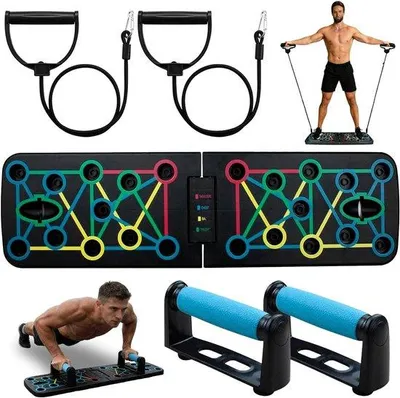Produktbild von Ein Push-up-Gerät mit 41 Positionen – ein zusammenklappbares Push-up-Board – digital mit 2 Zugseilen