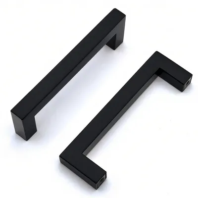 Image de Boutons de porte en acier inoxydable noir, poignées à visser pour tiroirs, armoires, meubles, cuisines, accessoires de décoration, entraxe de 96 mm