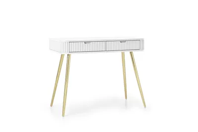 Produktbild von Moderner Schminktisch mit 2 Schubladen Weiß mit Goldenen Füssen – 103 × 80 × 49 cm