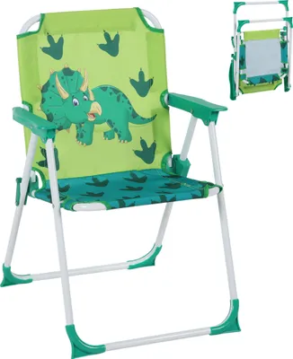 Produktbild von Relaxdays Kinder Klappstuhl, Campingstuhl mit Dino-Motiv, HBT: 51,5x36x37,5 cm, Picknickstuhl outdoor, Faltstuhl, bunt