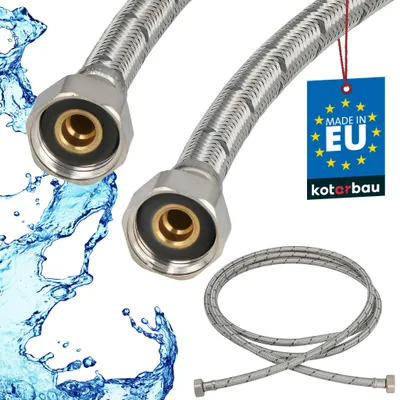 Immagine prodotto di KOTARBAU® Tubo Flessibile per Rubinetto 1/2“ x 1/2“ Rivestito in Acciaio Inox 300 cm Tubo Flessibile per Rubinetto Cucina Argento