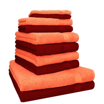 Produktbild von Betz 10-tlg. Handtuch-Set PREMIUM 2 Duschtücher 4 Handtücher 2 Gästetücher 2 Waschhandschuhe Farbe: dunkel rot & orange