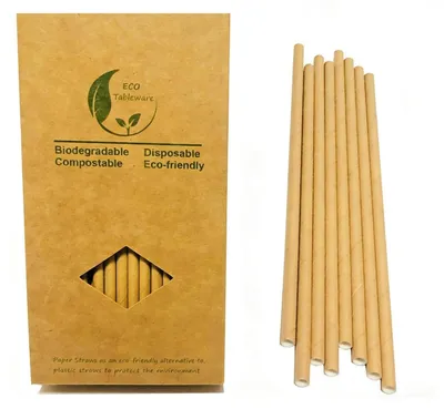 Image de Pailles en papier, couleur marron, 100 pièces, biodégradables et compostables, 19,7 cm