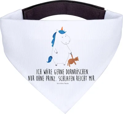 Produktbild von Mr. & Mrs. Panda Hundehalstuch Einhorn Teddy - Weiß - Geschenk, Bandana, Einhörner, schlafen, Single, Dreieckstuch, Unicorn, Hunde Hals Tuch, Bett, Gute Nacht, Halstuch