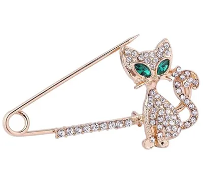 Image de Camerazar Broche élégante en or avec zircons en forme de chat