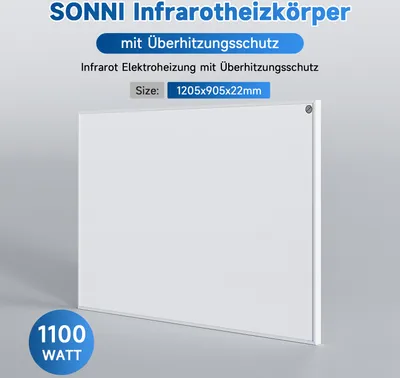 Zdjęcie produktu dla SONNI ogrzewanie na podczerwień 1205x905 grzejniki na podczerwień grzejnik elektryczny panel grzewczy na podczerwień 1100W biały grzejnik ścienny termostat inteligentny dom oszczędność energii