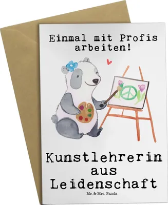 Produktbild von Mr. & Mrs. Panda Glückwunschkarte Kunstlehrerin Leidenschaft - Weiß - Geschenk, osterkarten, Grußkarte, Kunstschule, Lustig, Witzig, weihnachtskarten, einladungskarten