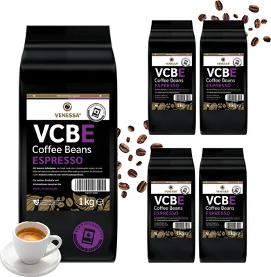 Produktbild von VENESSA VCBE Espresso Ganze Kaffeebohnen 5 x 1kg ungemahlen Kräftig Aromatisch - Kaffee für alle Automaten 20% Arabica 80% Robusta Barista Standard