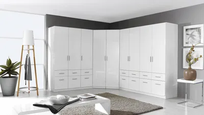 Produktbild von Eck-Kleiderschrank Celle ca.253x298 cm 14 Schubladen weiß hochglanz