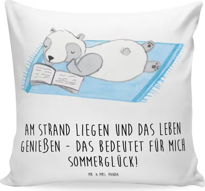 Produktbild von Mr. & Mrs. Panda kissen 40 x 40 Sommerglück - Weiß - Geschenk, Geschenke, 40x40, Strand, kuschelkissen, Handgefertigte Produkte, Herbst, zier, Sommerferien, Polsterkissen