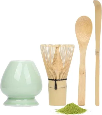 Produktbild von Matcha Starter-Set 4-teilig - Bambus-Klopf- und Löffel-Set - Klopf- und Löffelhalter - Mixer - Starter-Set mit Zubehör - Hellgrün