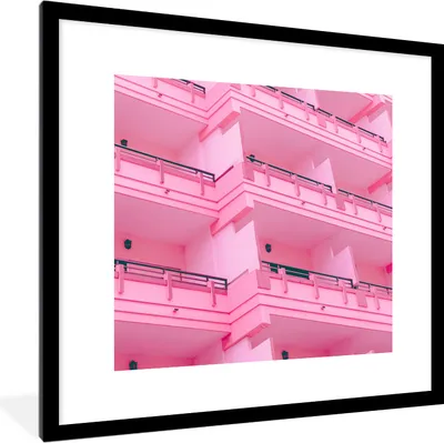 Produktbild von MuchoWow® Gerahmtes Poster Balkon - Sommer - Rosa - Architektur 40x40 cm - Poster mit Schwarzem Bilderrahmen Wandposter Rahmen Foto Bilder - Poster - Plakat im Rahmen