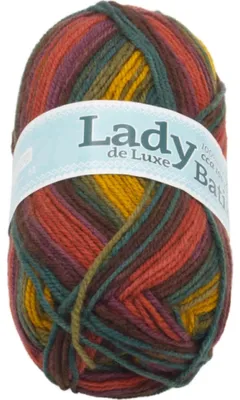 Image de Fil LADY de Luxe BATIK - 100g / 238 m - jaune, violet, sarcelle, marron