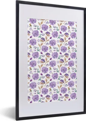 Produktbild von MuchoWow® MuchoWow® Gerahmtes Poster Blumen - Lila - Rosen 40x60 cm - Poster mit zchwarzem Bilderrahmen - Poster in Rahmen