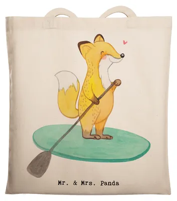 Produktbild von Mr. & Mrs. Panda Stoffbeutel Fuchs Stand Up Paddling - Transparent - Geschenk, Büchertasche, Schultasche, Jutebeutel, SUB, Subben, Beutel, Tasche, Paddle Boarding